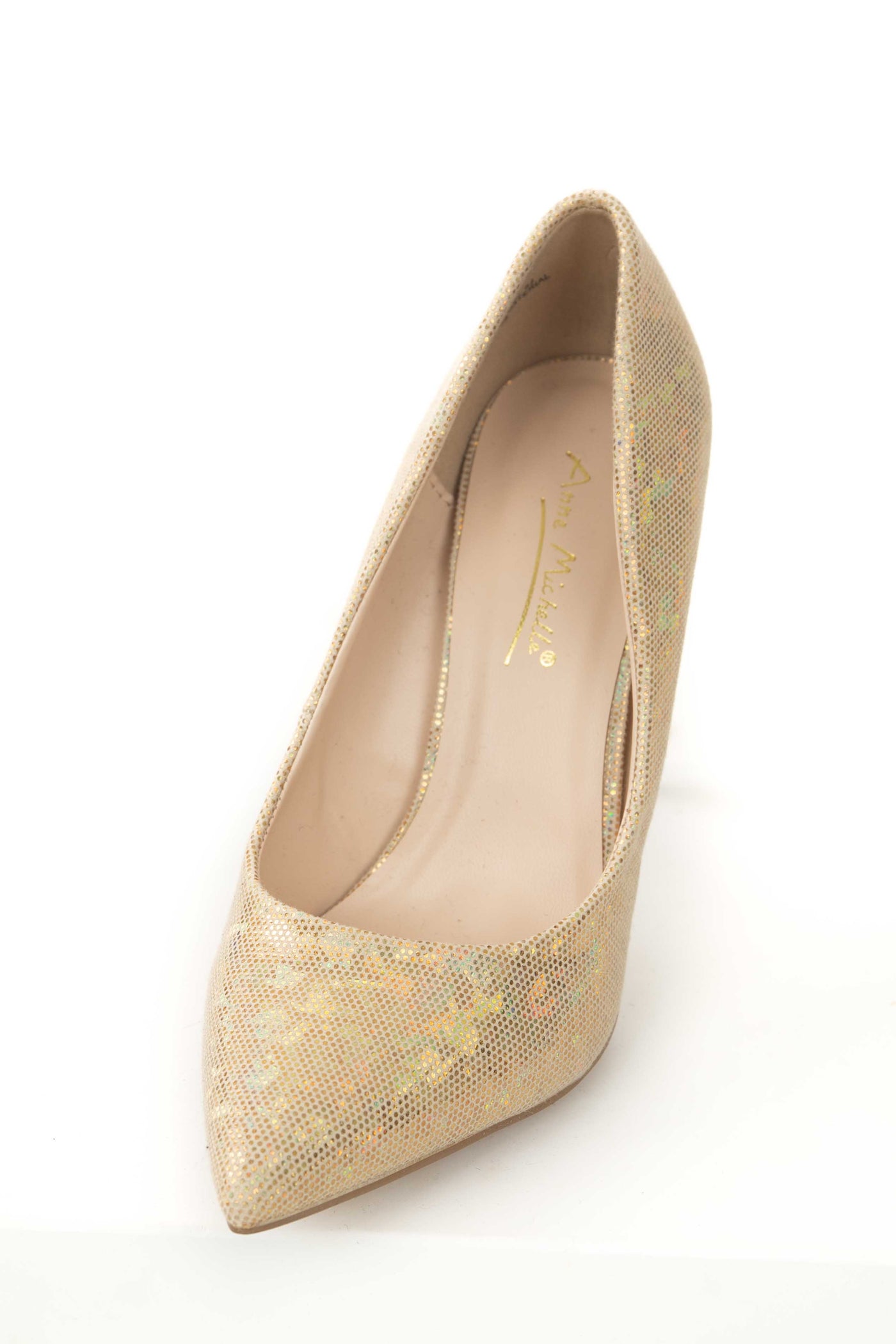 Gold Glitter Fabric Pointed Toe High Heel Pumps