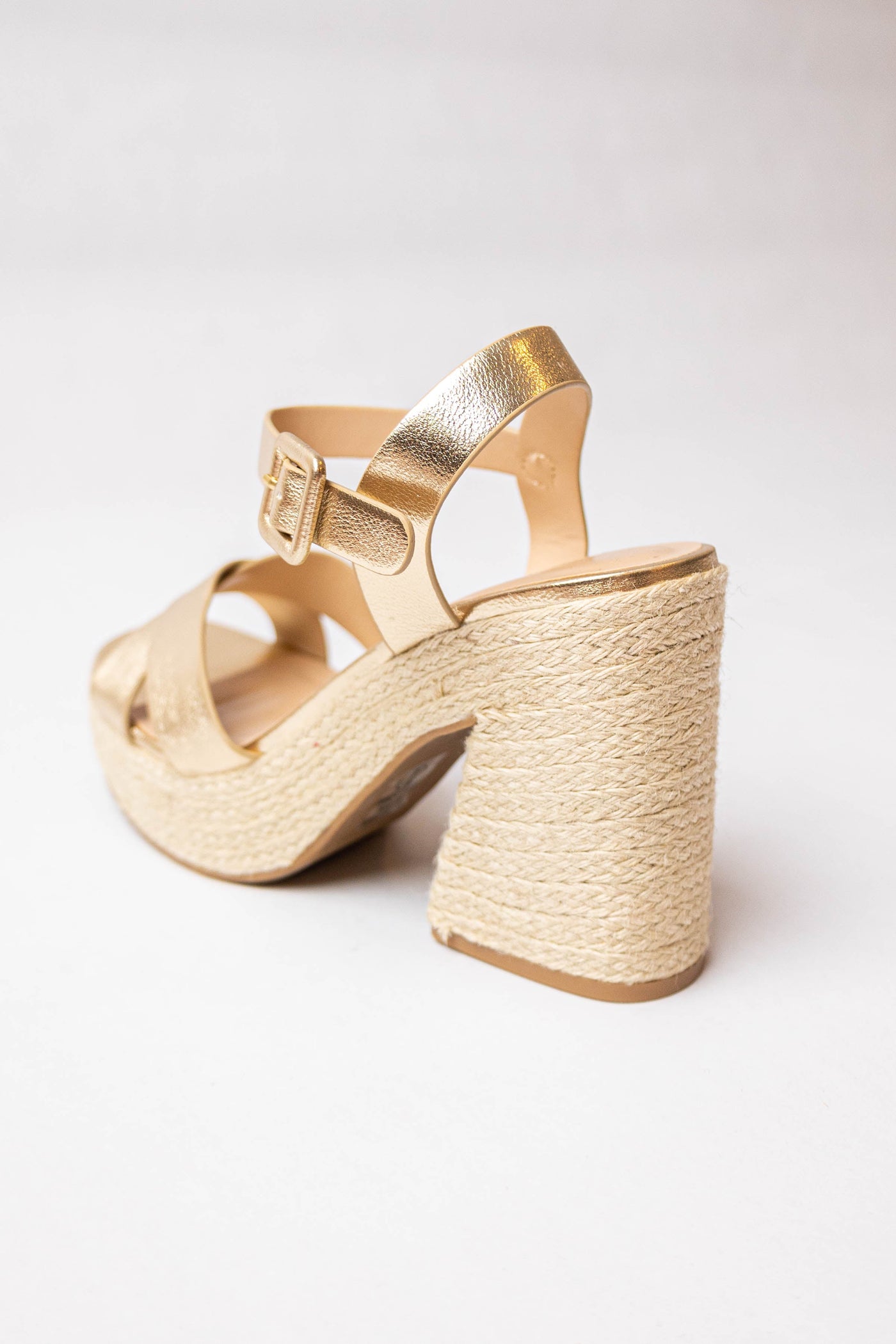 Gold Leather Platform Espadrille Block Heels
