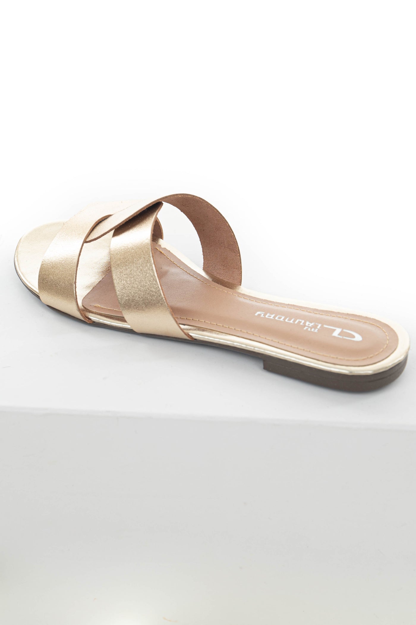 Gold Leather Twist Slip On Flat Sandals