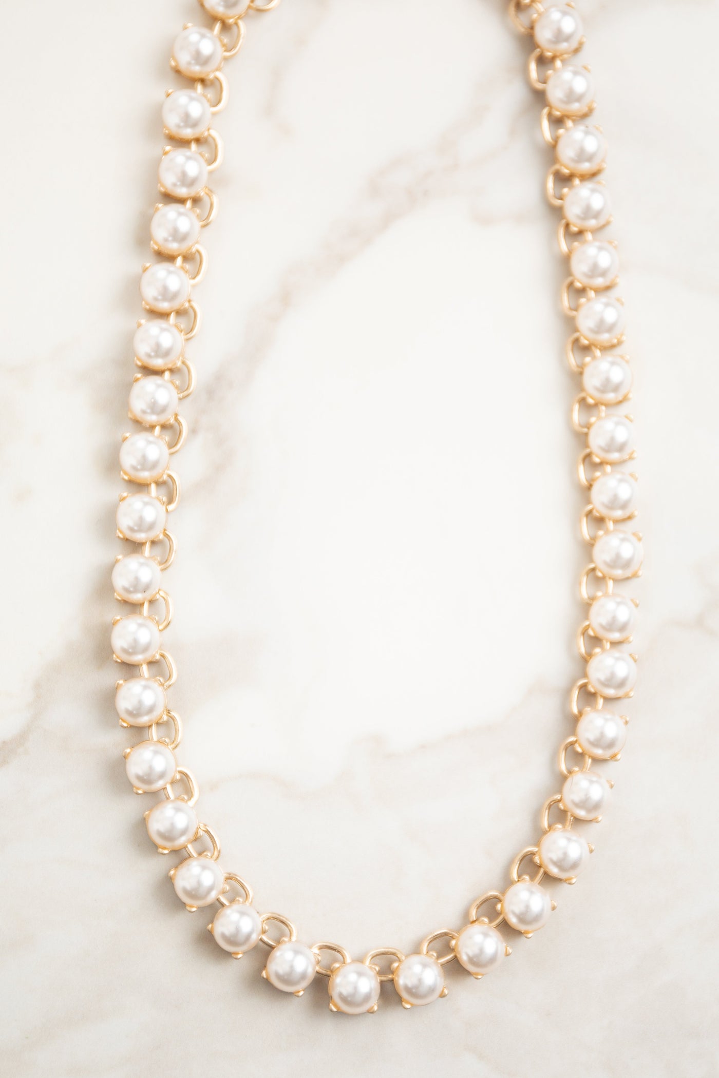 Gold Link Chain and Pearl Bead Necklace