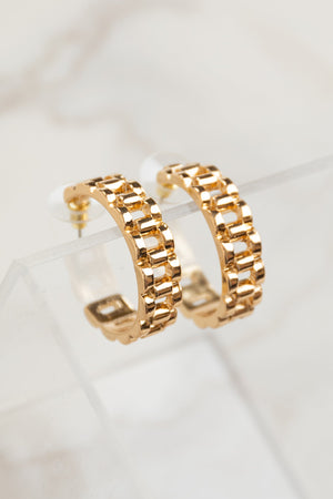 Gold Metallic Square Chain Hoop Earrings
