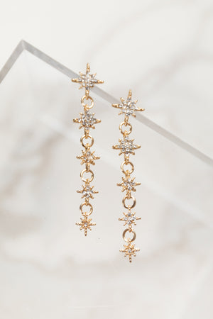 Gold Rhinestone Star Charm Dangle Earrings