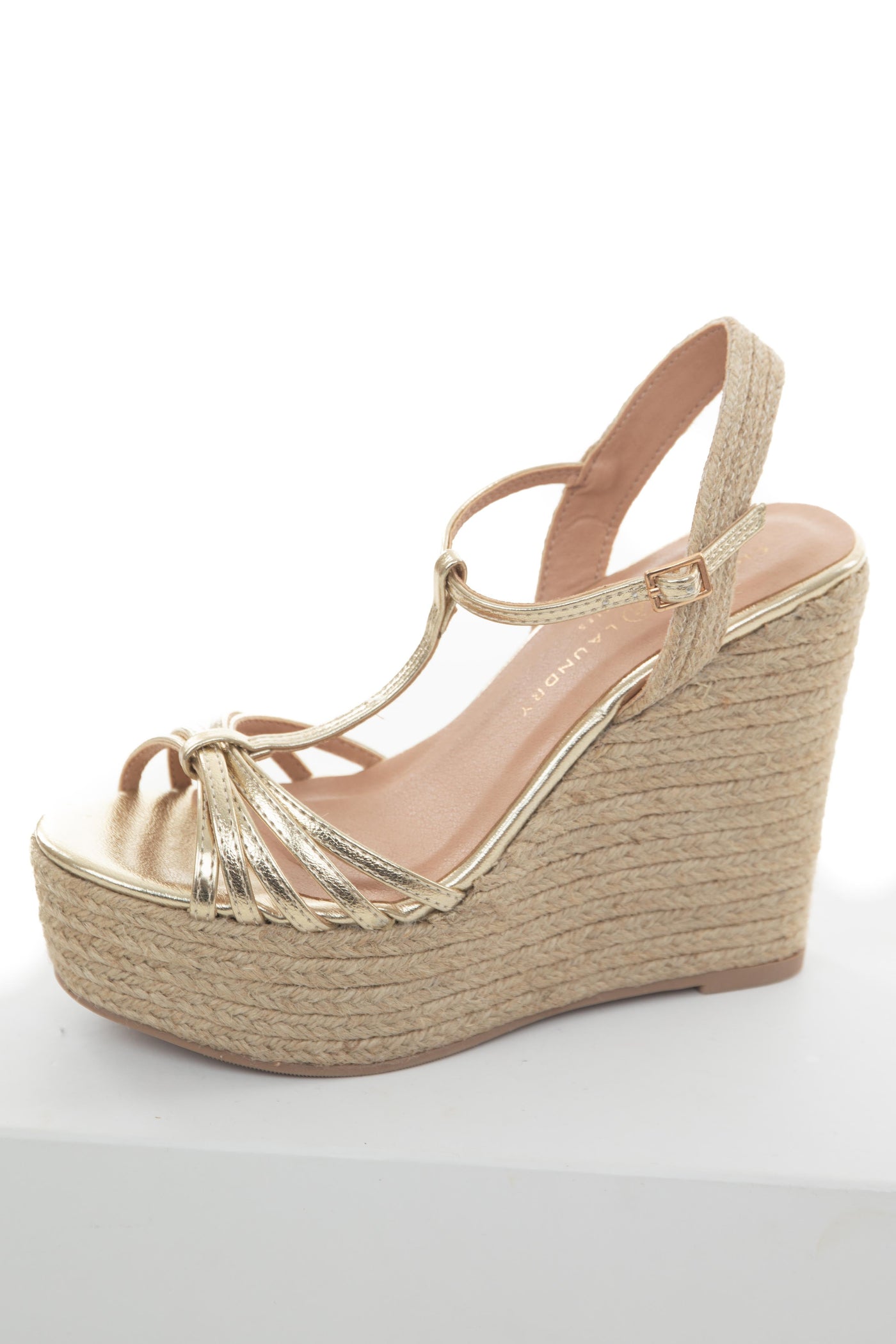 Gold Strappy Espadrille Platform Wedges