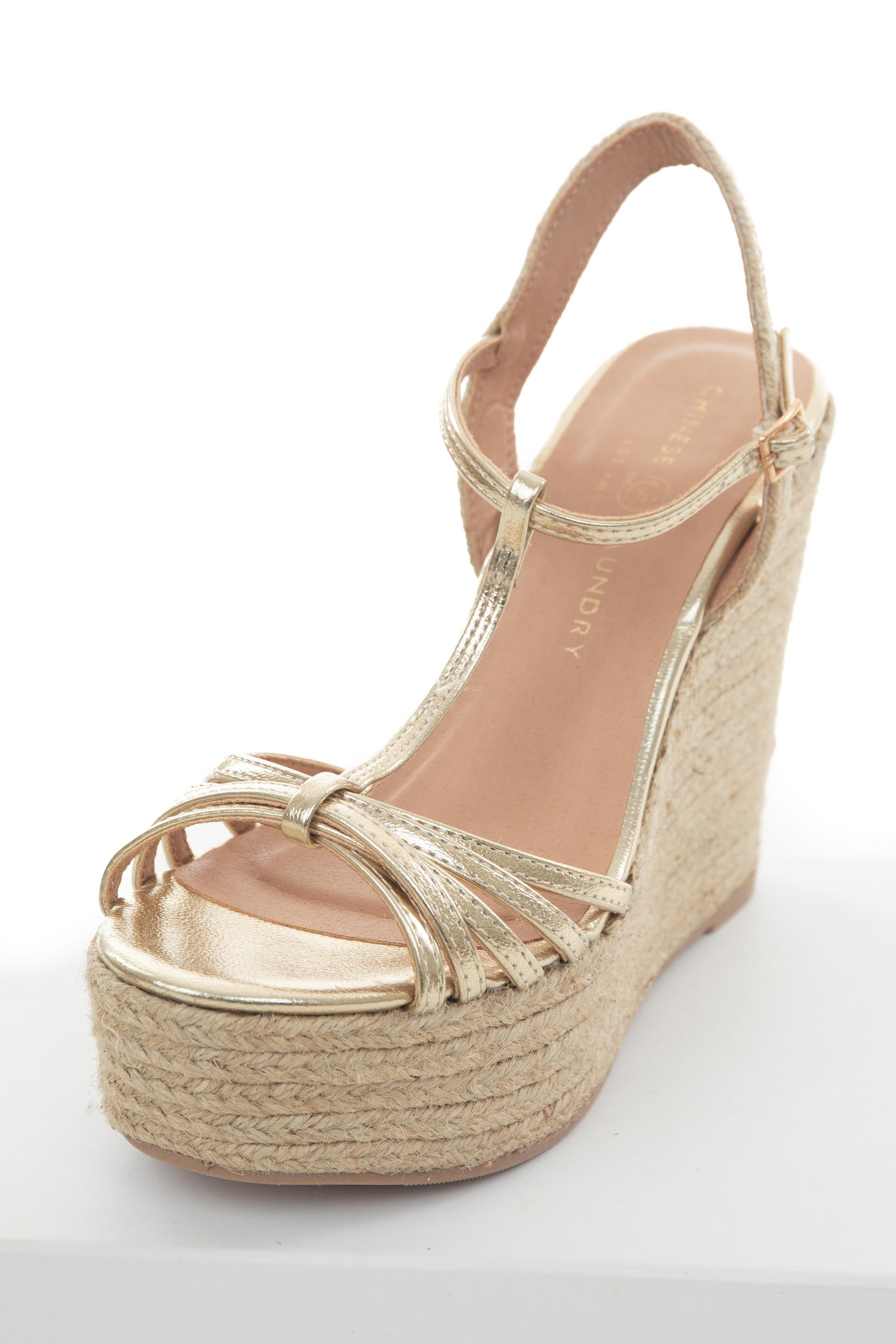 Gold Strappy Espadrille Platform Wedges