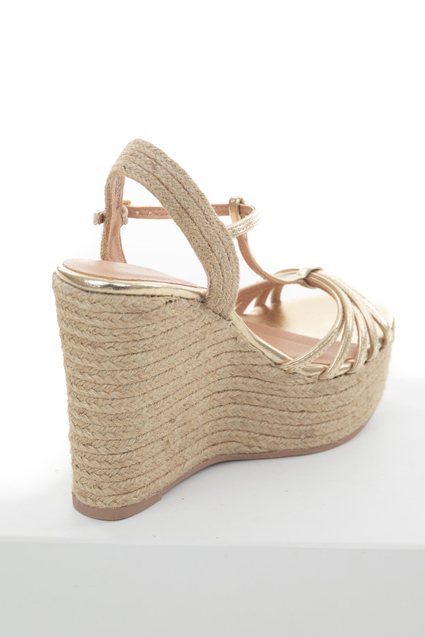 Gold Strappy Espadrille Platform Wedges