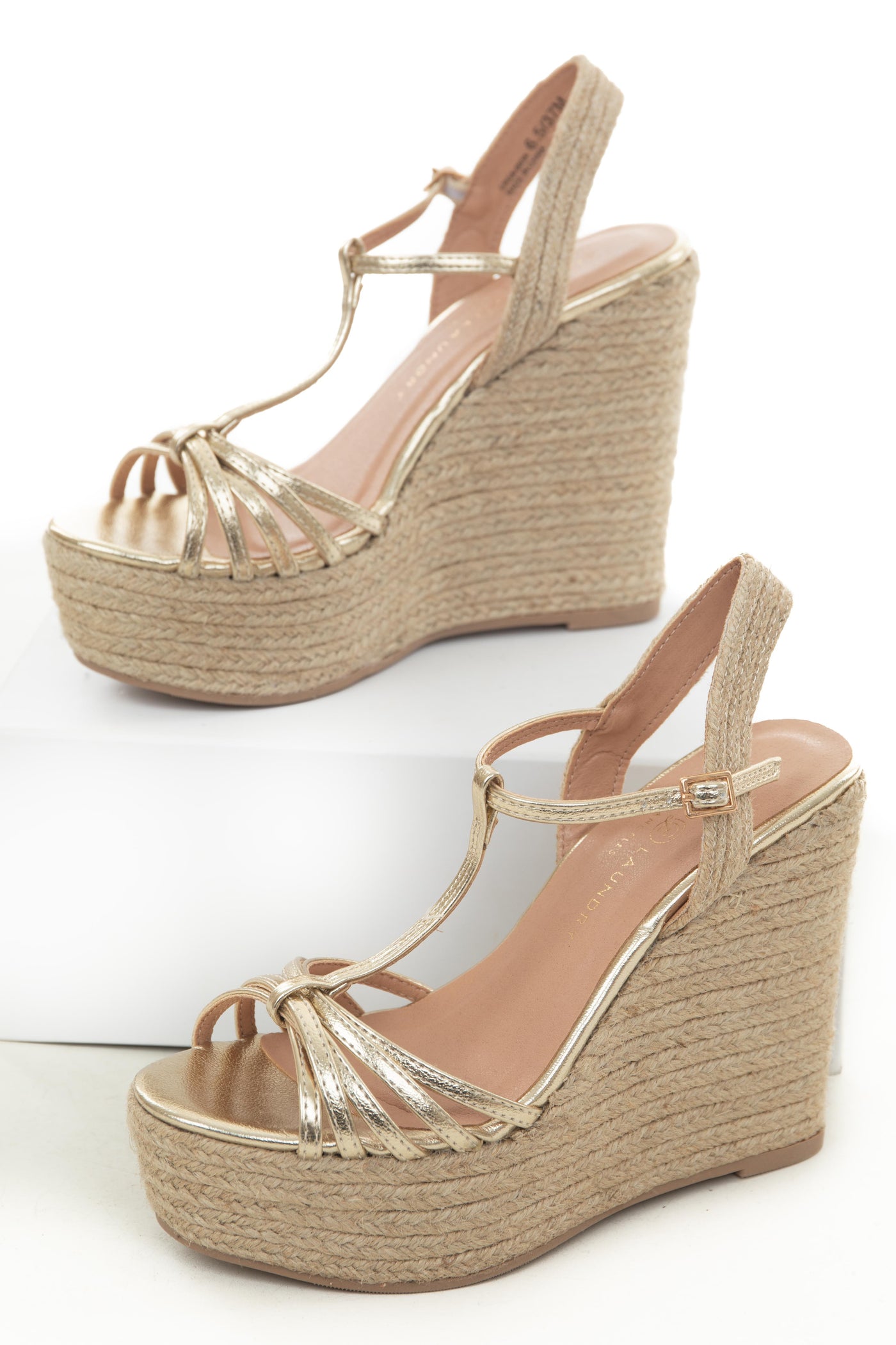 Gold Strappy Espadrille Platform Wedges
