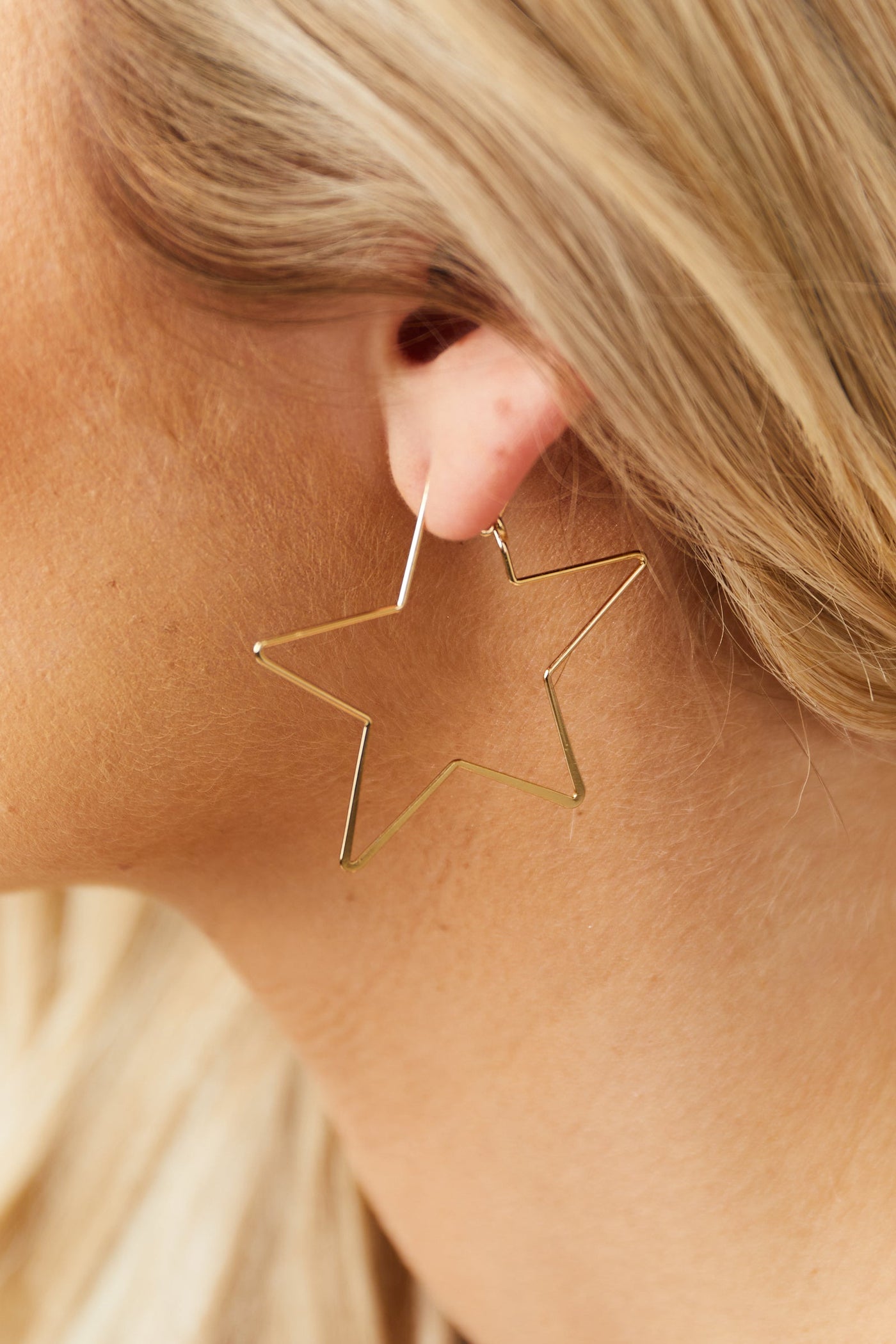 Gold Thin Wire Star Shaped Hoop Earrings