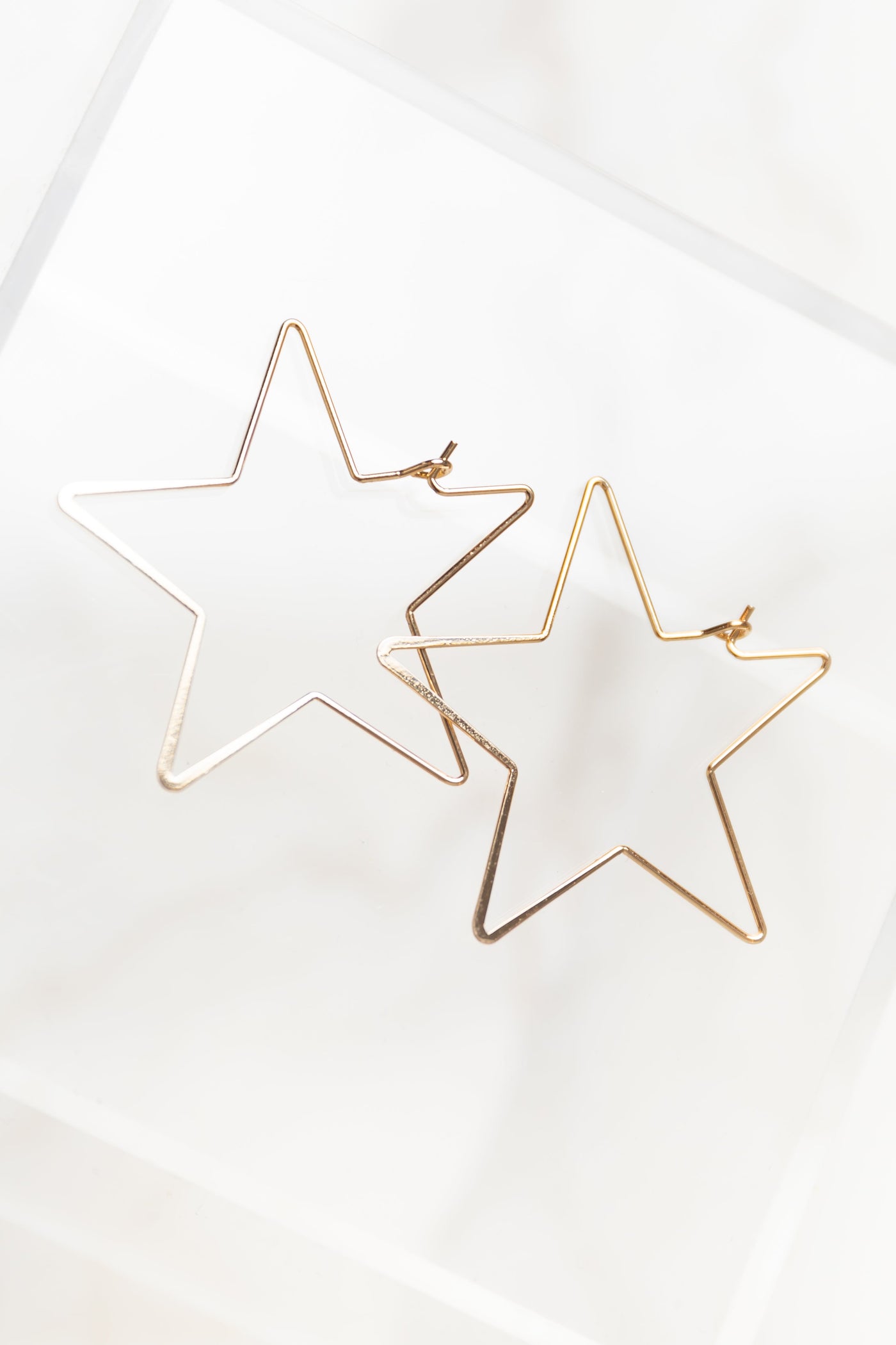 Gold Thin Wire Star Shaped Hoop Earrings