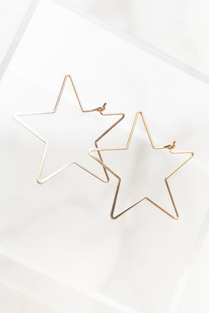 Gold Thin Wire Star Shaped Hoop Earrings