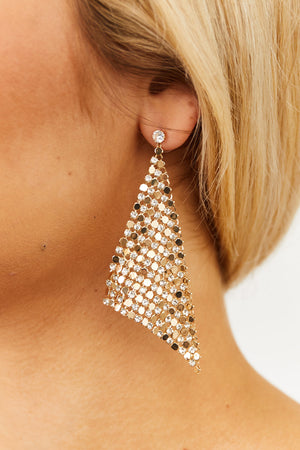 Gold Triangular Chain Mesh Drop Earrings