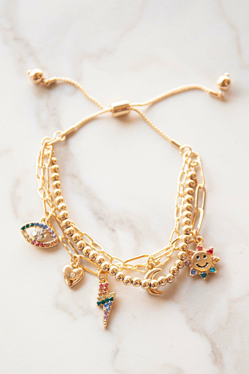 Gold Layered Multi Chain Bolo Charm Bracelet