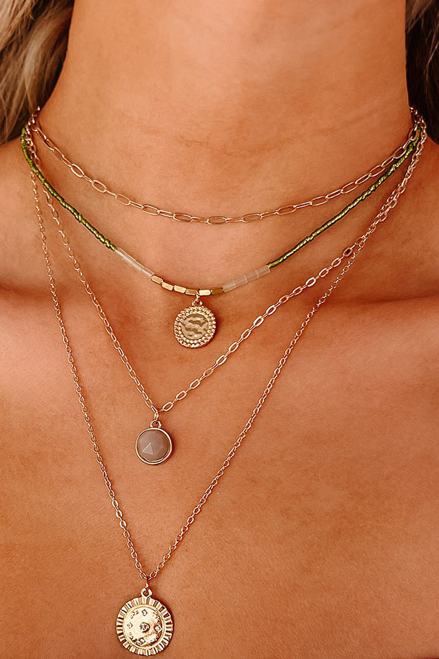 Gold and Green Layered Charm Necklace