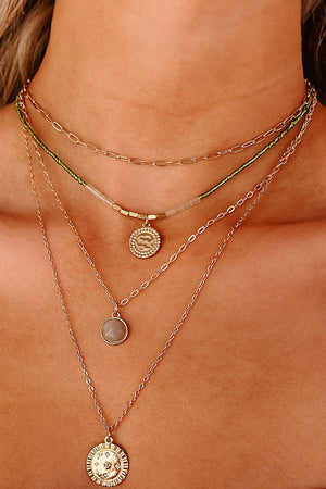 Gold and Green Layered Charm Necklace