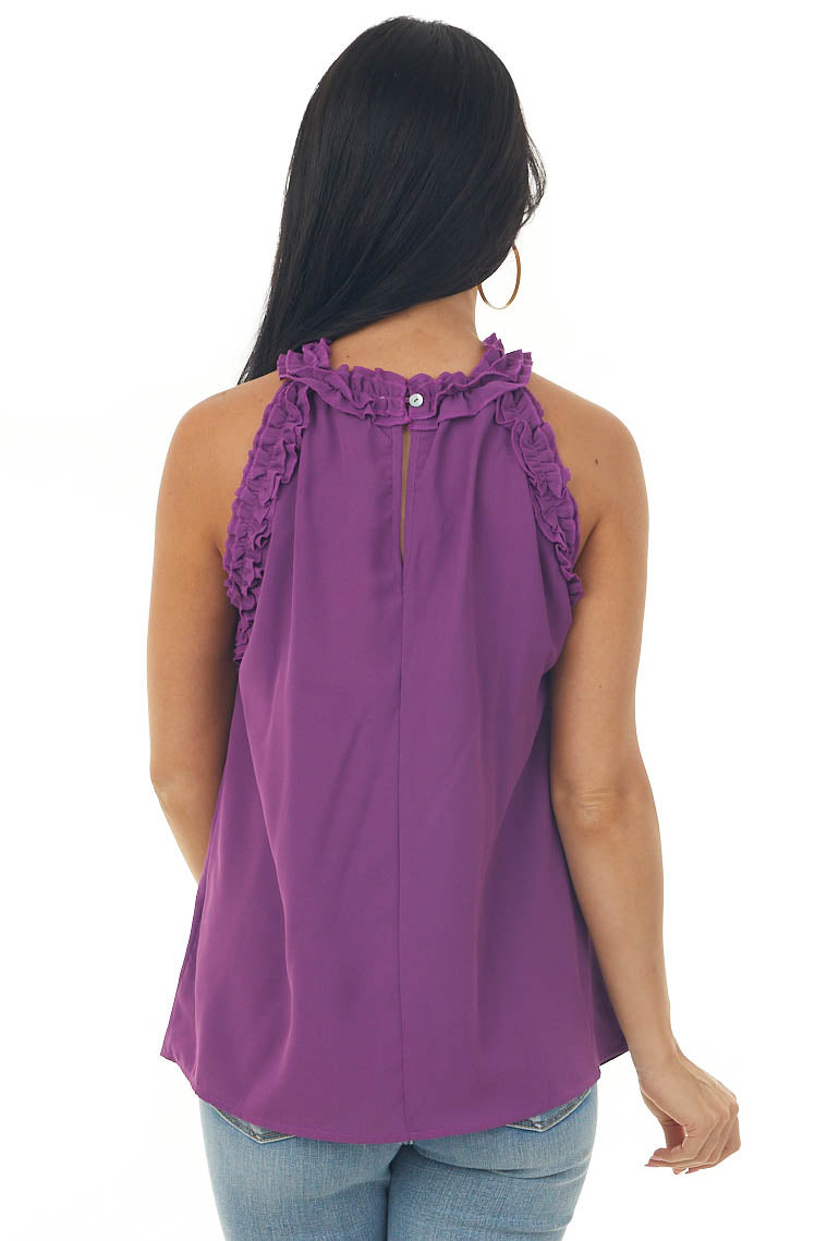Grape Frill Trim Halter Neck Woven Top