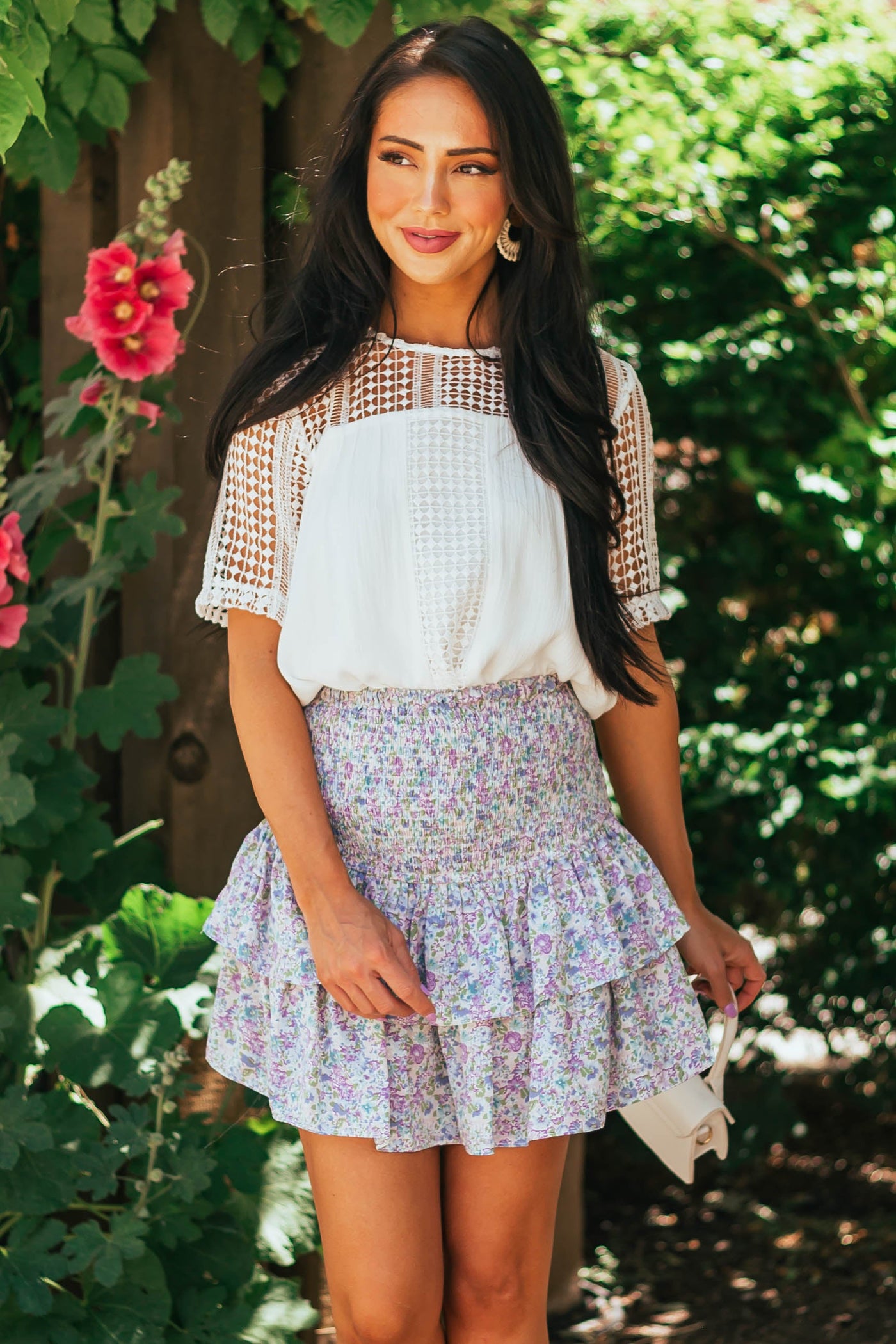 Grape Floral Print Tiered Mini Skirt
