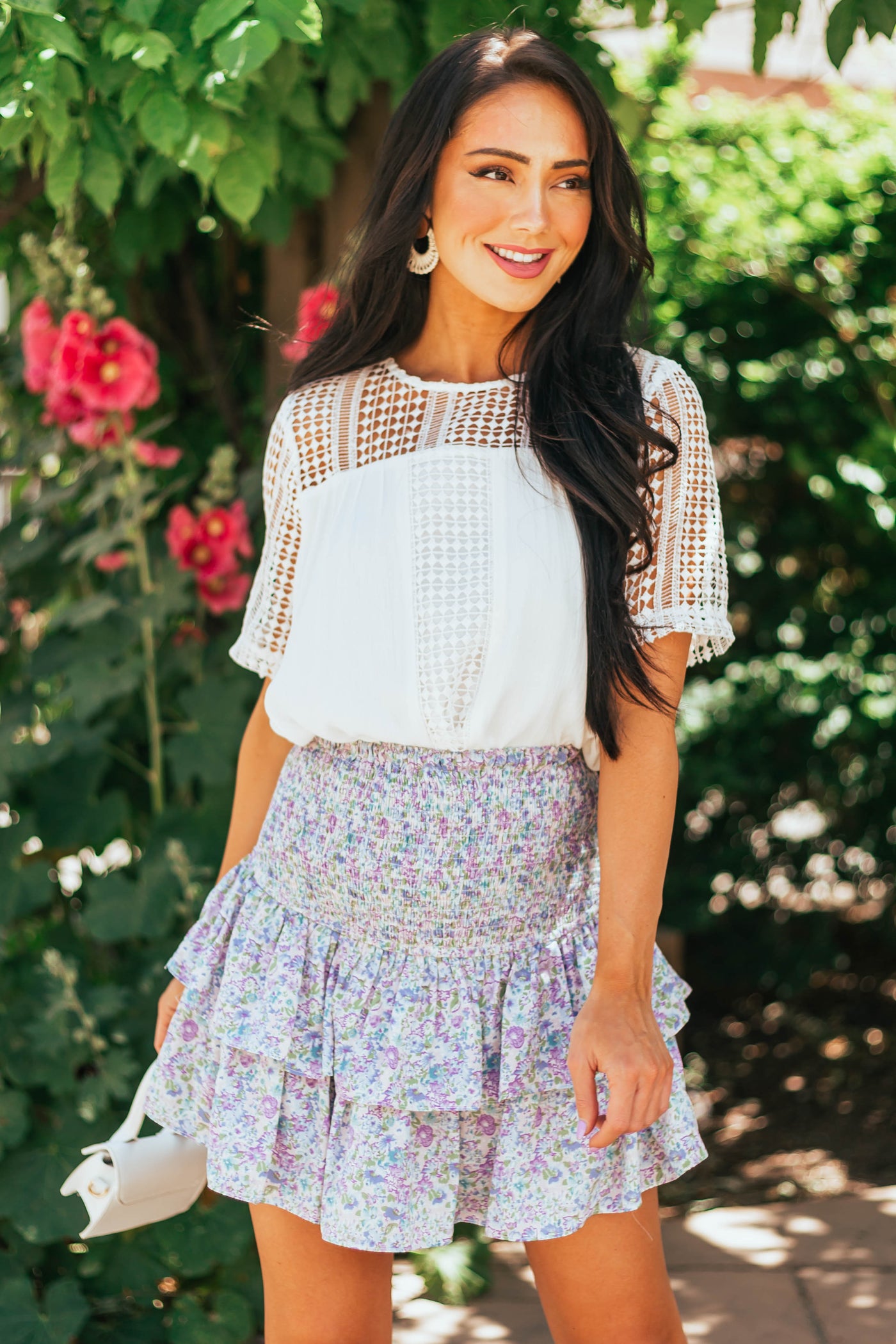 Grape Floral Print Tiered Mini Skirt
