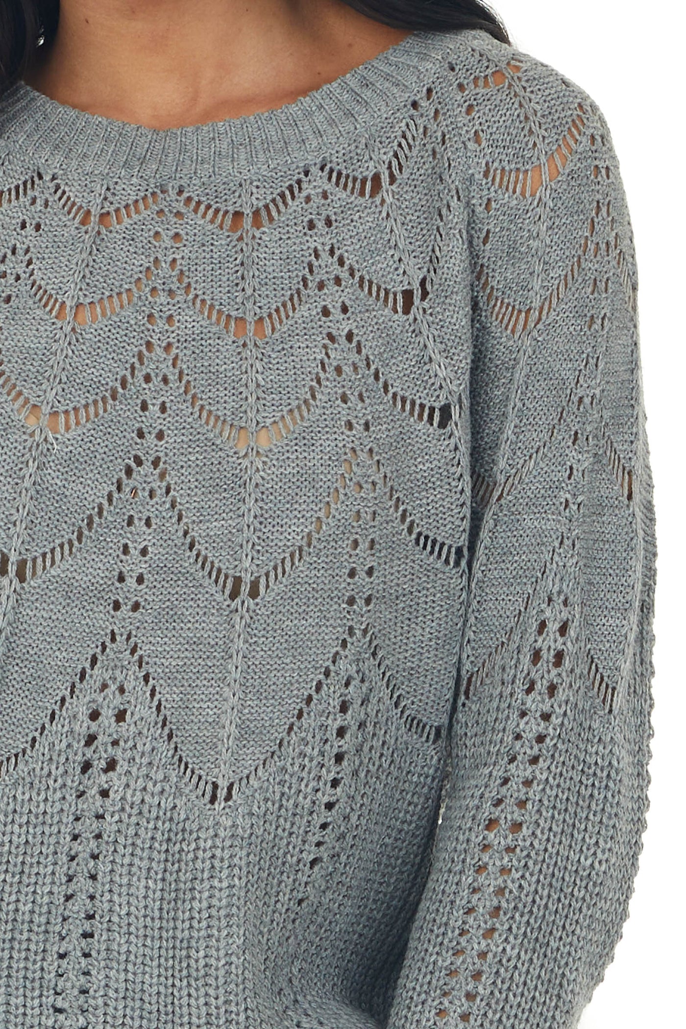 Graphite Long Sleeve Pointelle Knit Sweater