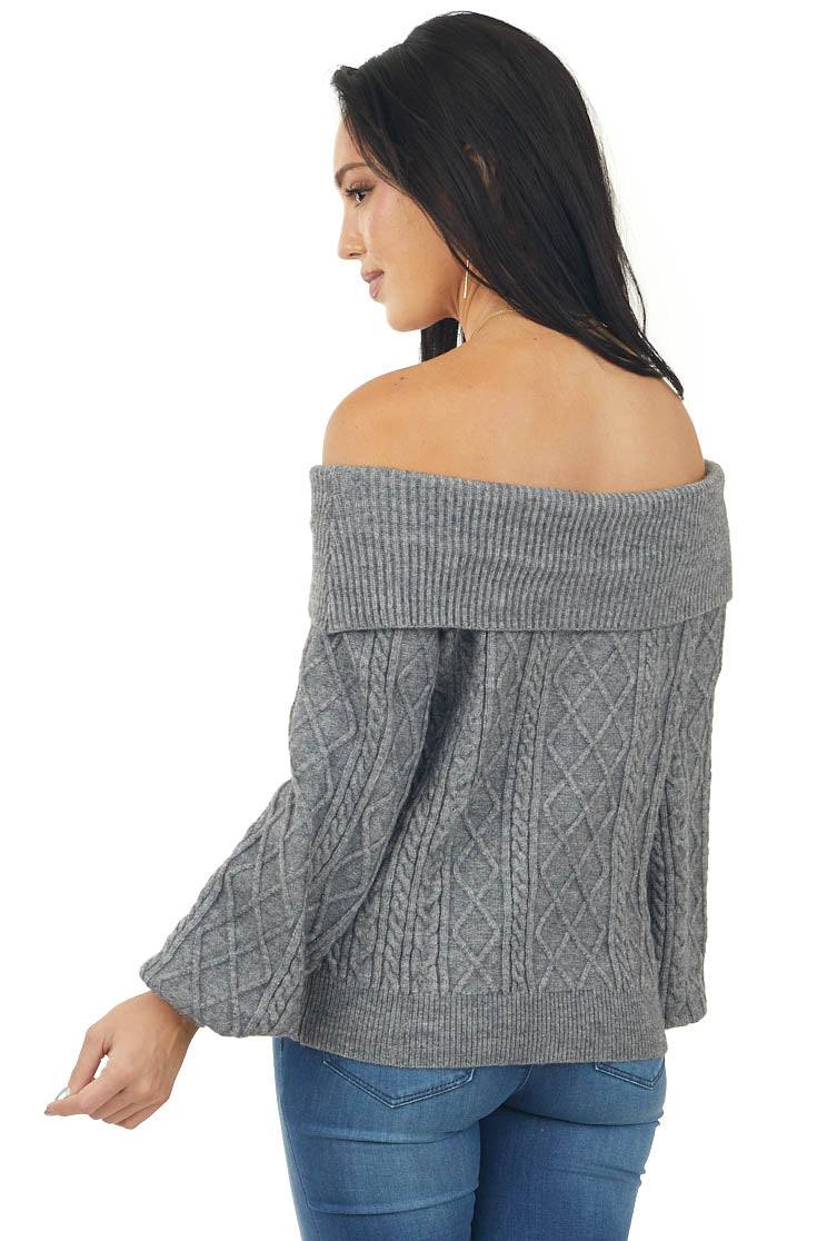 Graphite Off Shoulder Cable Knit Sweater