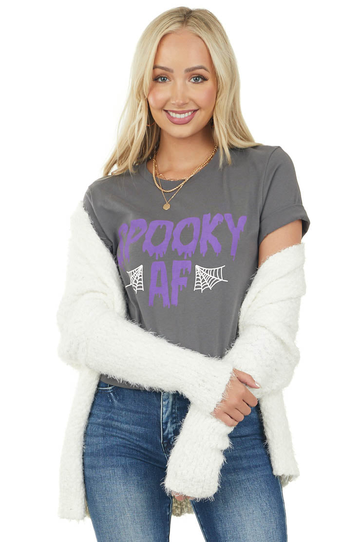 Graphite 'Spooky AF' Spider Web Graphic Tee