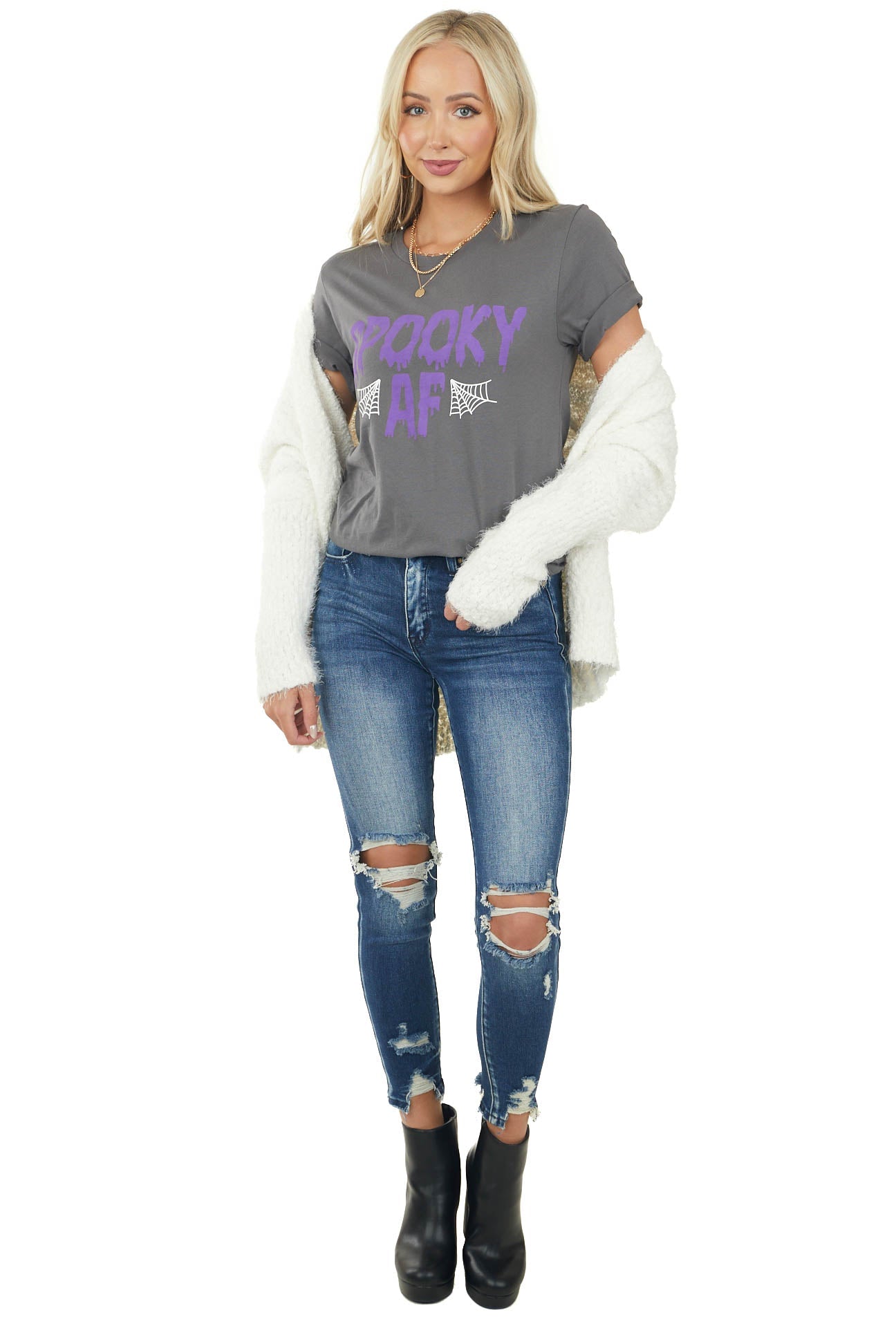 Graphite 'Spooky AF' Spider Web Graphic Tee