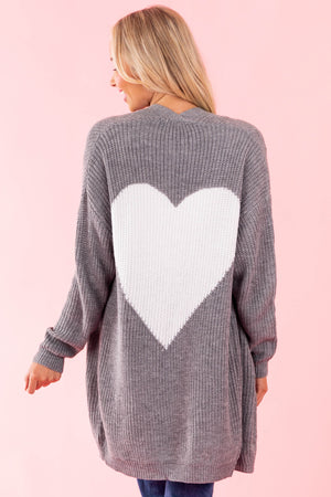 Graphite and White Heart Open Front Cardigan