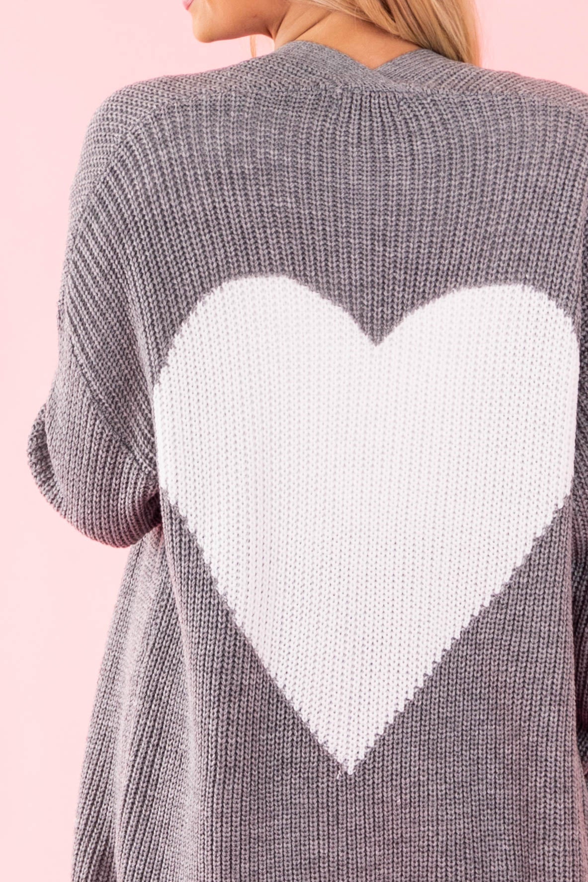 Graphite and White Heart Open Front Cardigan