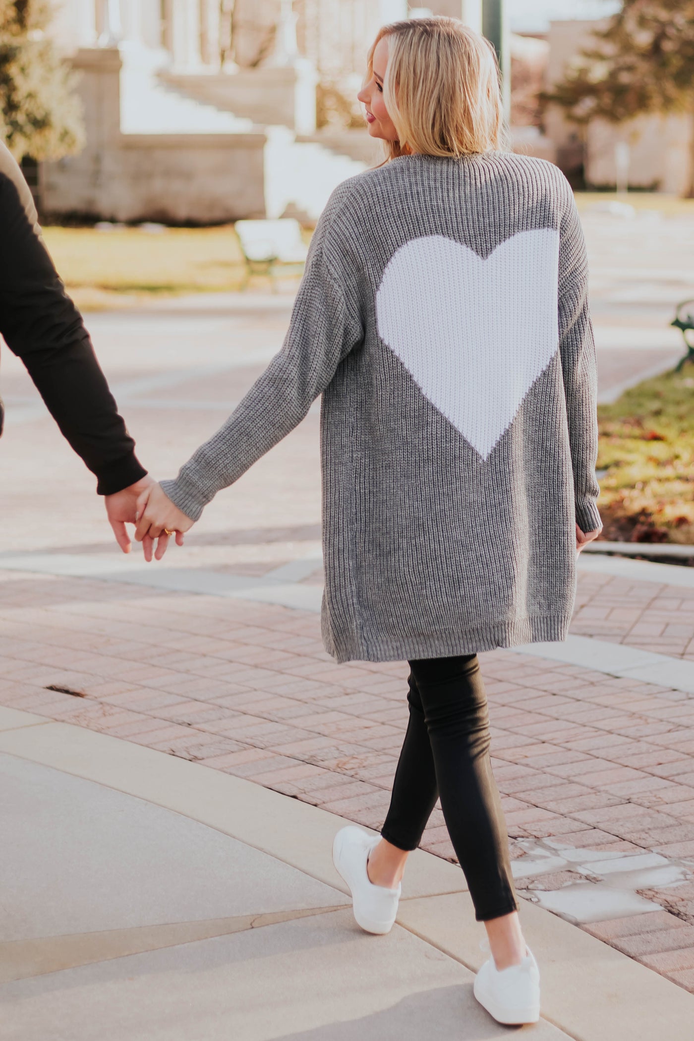 Graphite and White Heart Open Front Cardigan