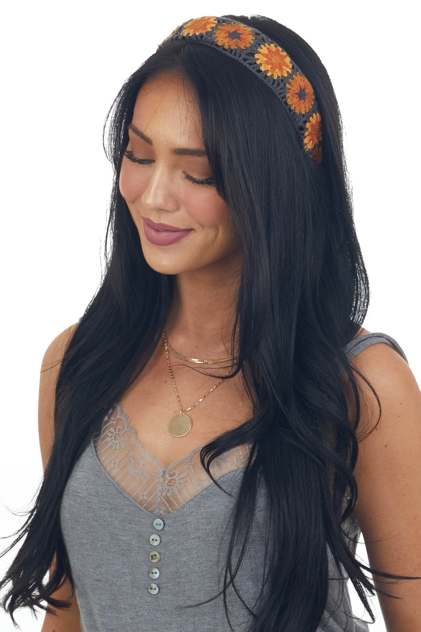 Graphite and Rust Flower Crochet Head Band