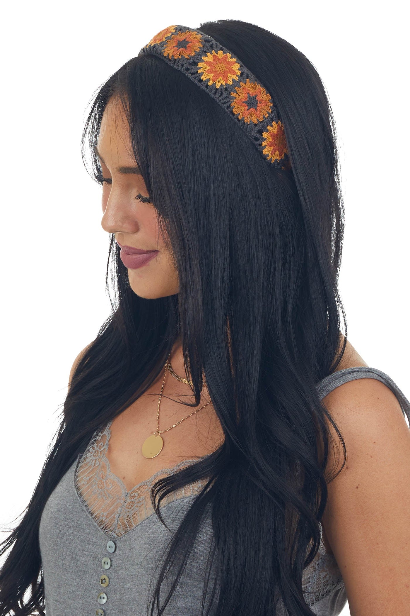 Graphite and Rust Flower Crochet Head Band