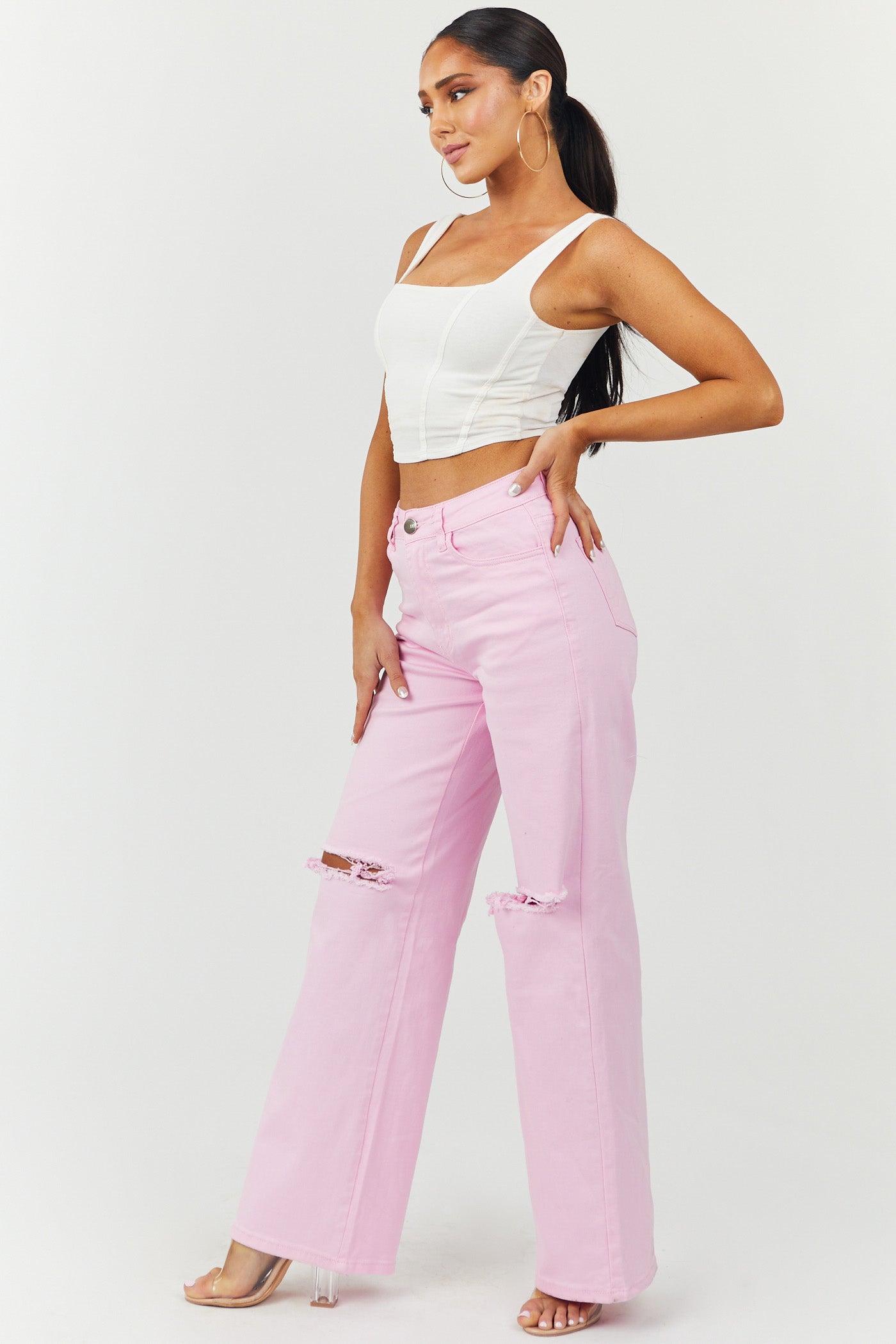 Harper Bubblegum Wide Leg Jeans