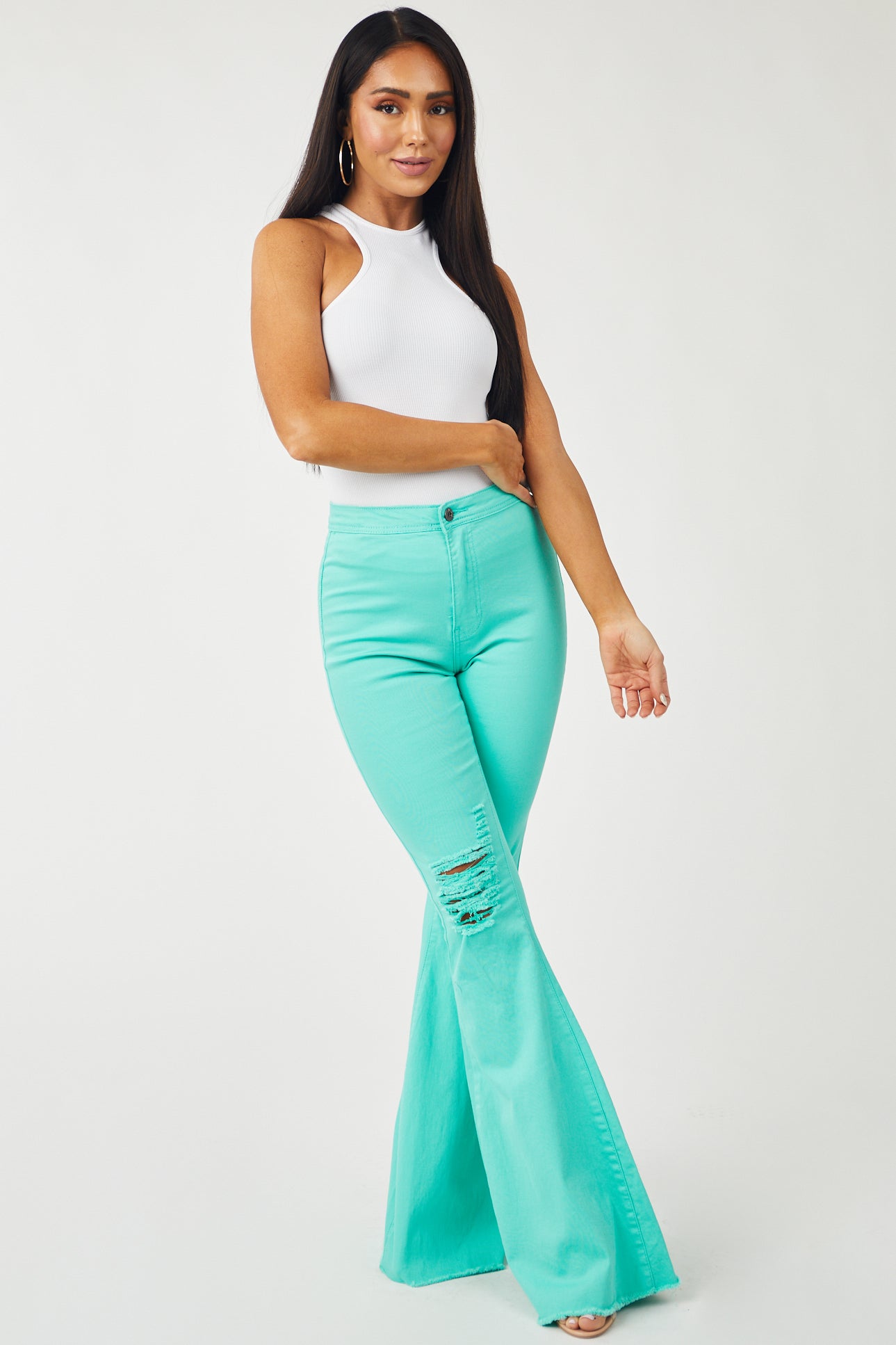 Hazel Seafoam High Rise Flare Jeans