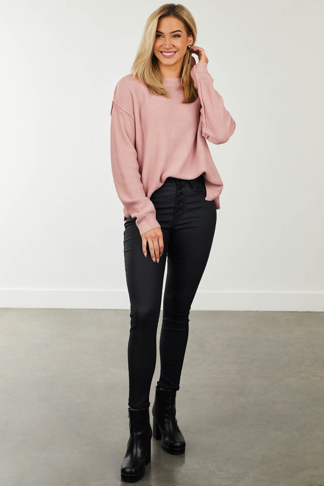 Hazy Blush Exposed Seam Side Slit Sweater