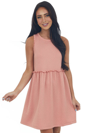 Hazy Coral Circle Texture Babydoll Knit Dress