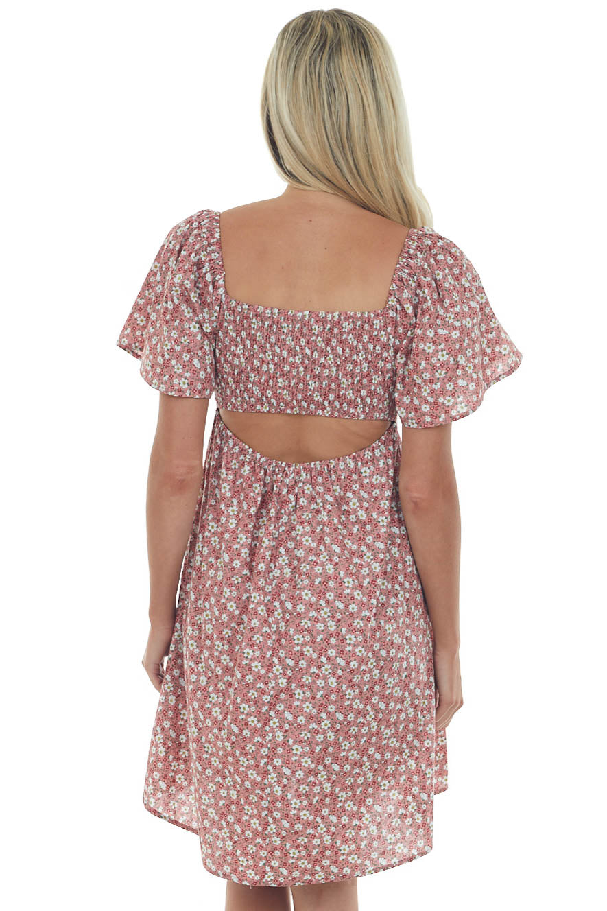 Hazy Punch Floral Front Tie Cut Out Mini Dress