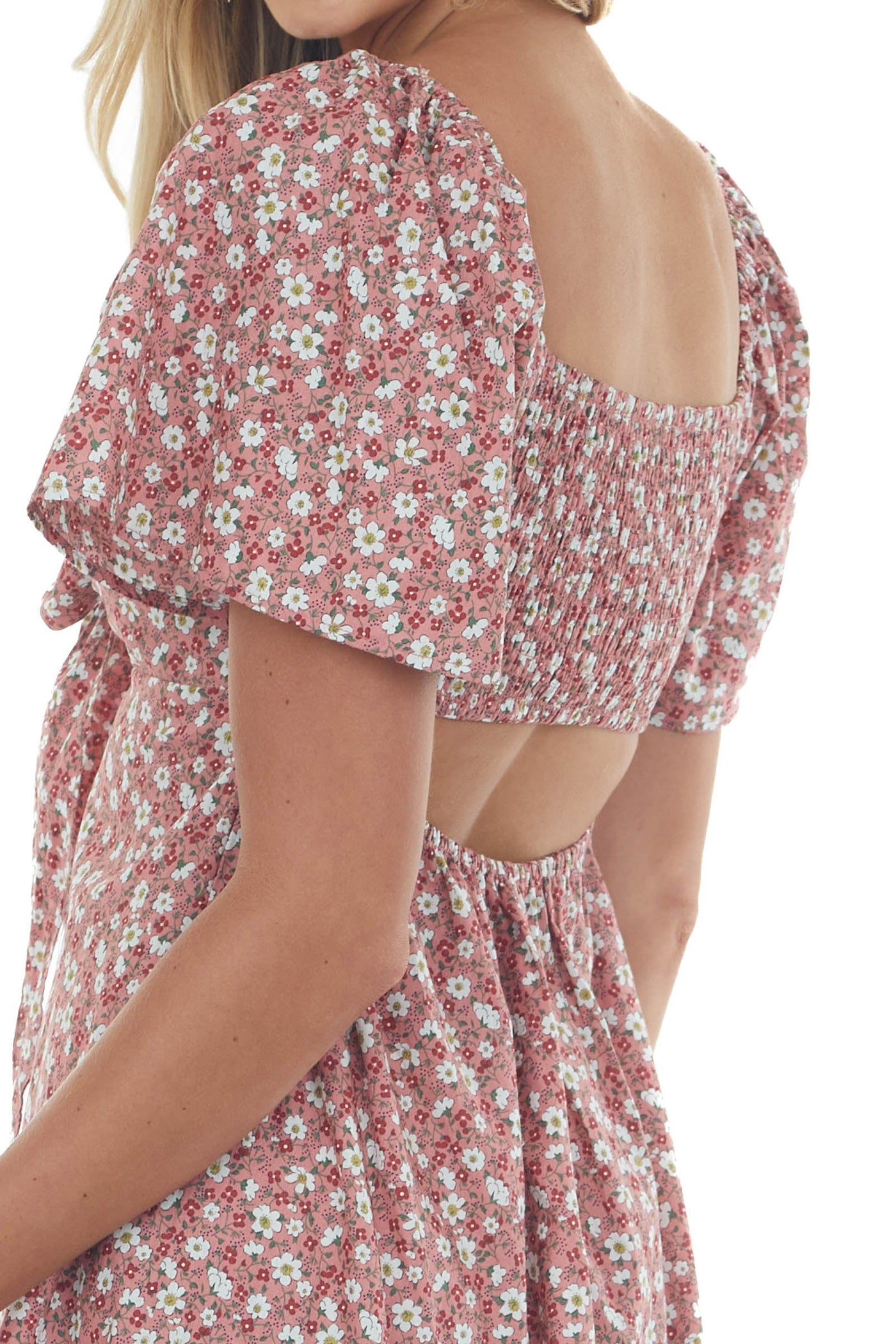 Hazy Punch Floral Front Tie Cut Out Mini Dress