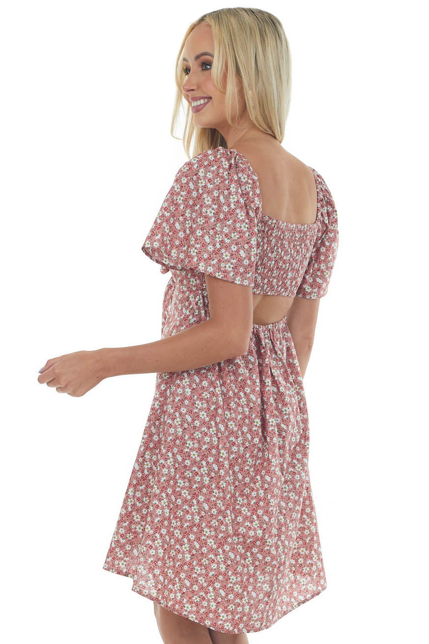 Hazy Punch Floral Front Tie Cut Out Mini Dress
