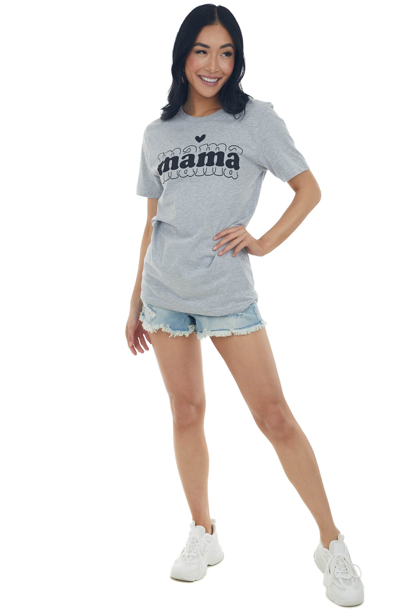 Heather Grey Bubble Letter 'Mama' Graphic Tee