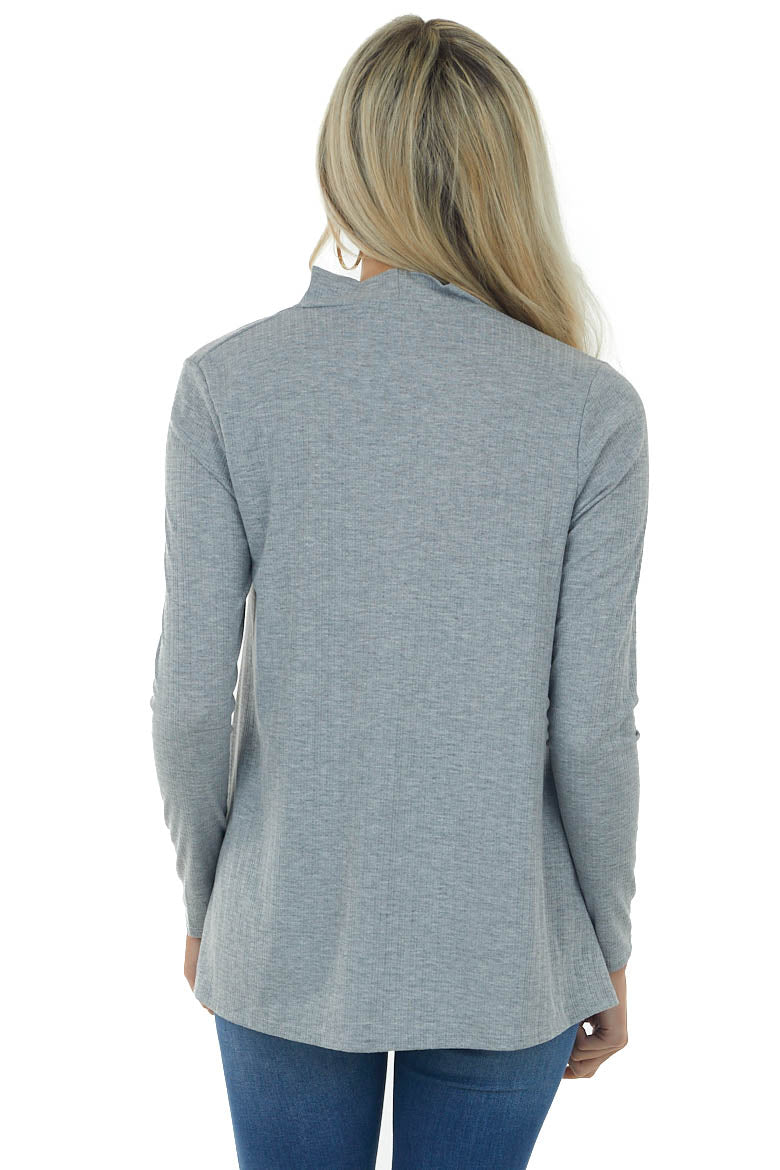 Heather Grey Long Sleeve Knit Top with Cut Out Detail