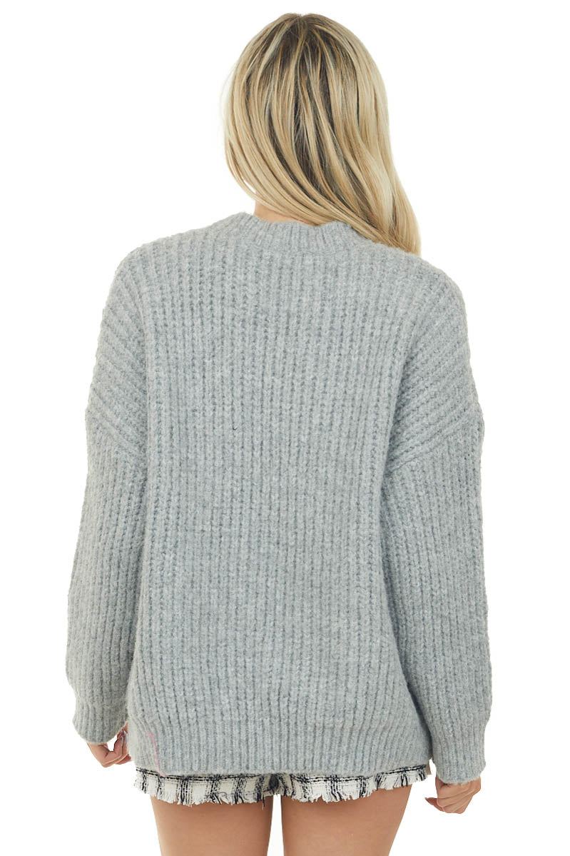 Heather Grey Long Sleeve Textured Knit Oversized Sweater