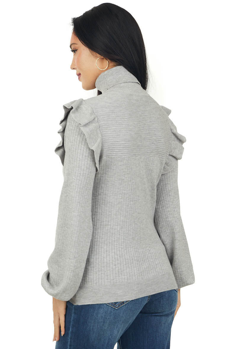 Heather Grey Ribbed Turtleneck Light Sweater