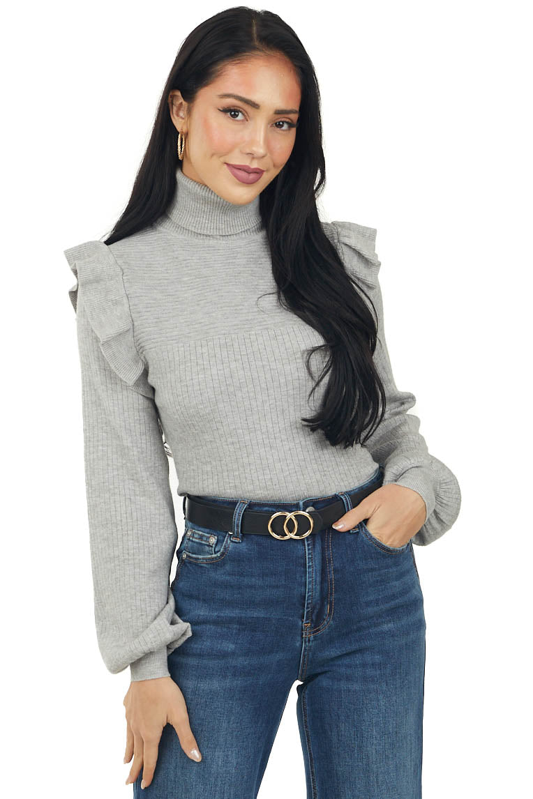 Heather Grey Ribbed Turtleneck Light Sweater