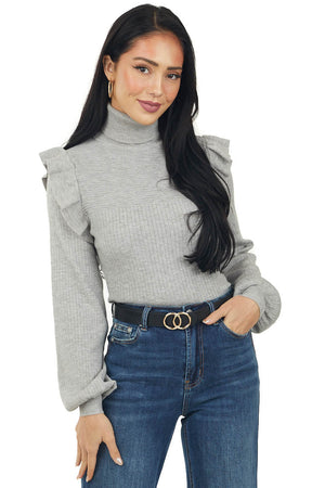 Heather Grey Ribbed Turtleneck Light Sweater