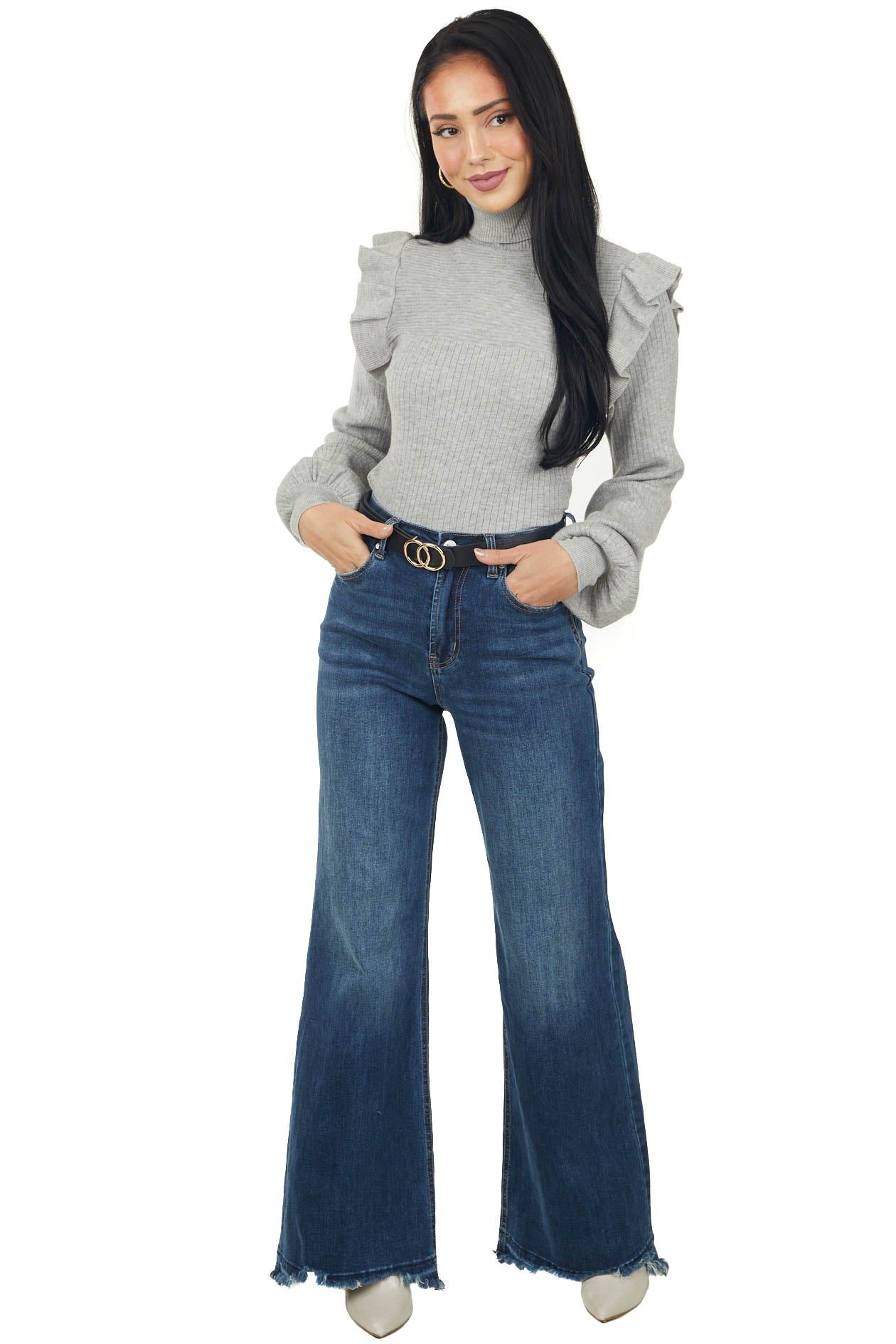 Heather Grey Ribbed Turtleneck Light Sweater