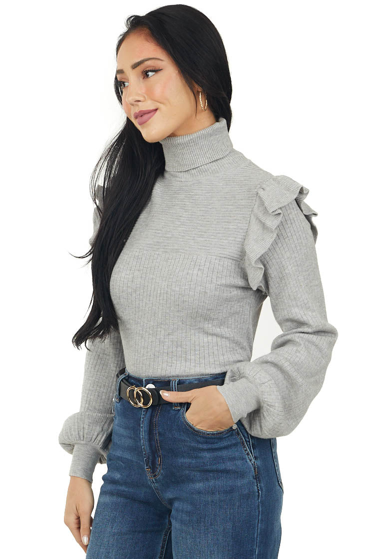 Heather Grey Ribbed Turtleneck Light Sweater