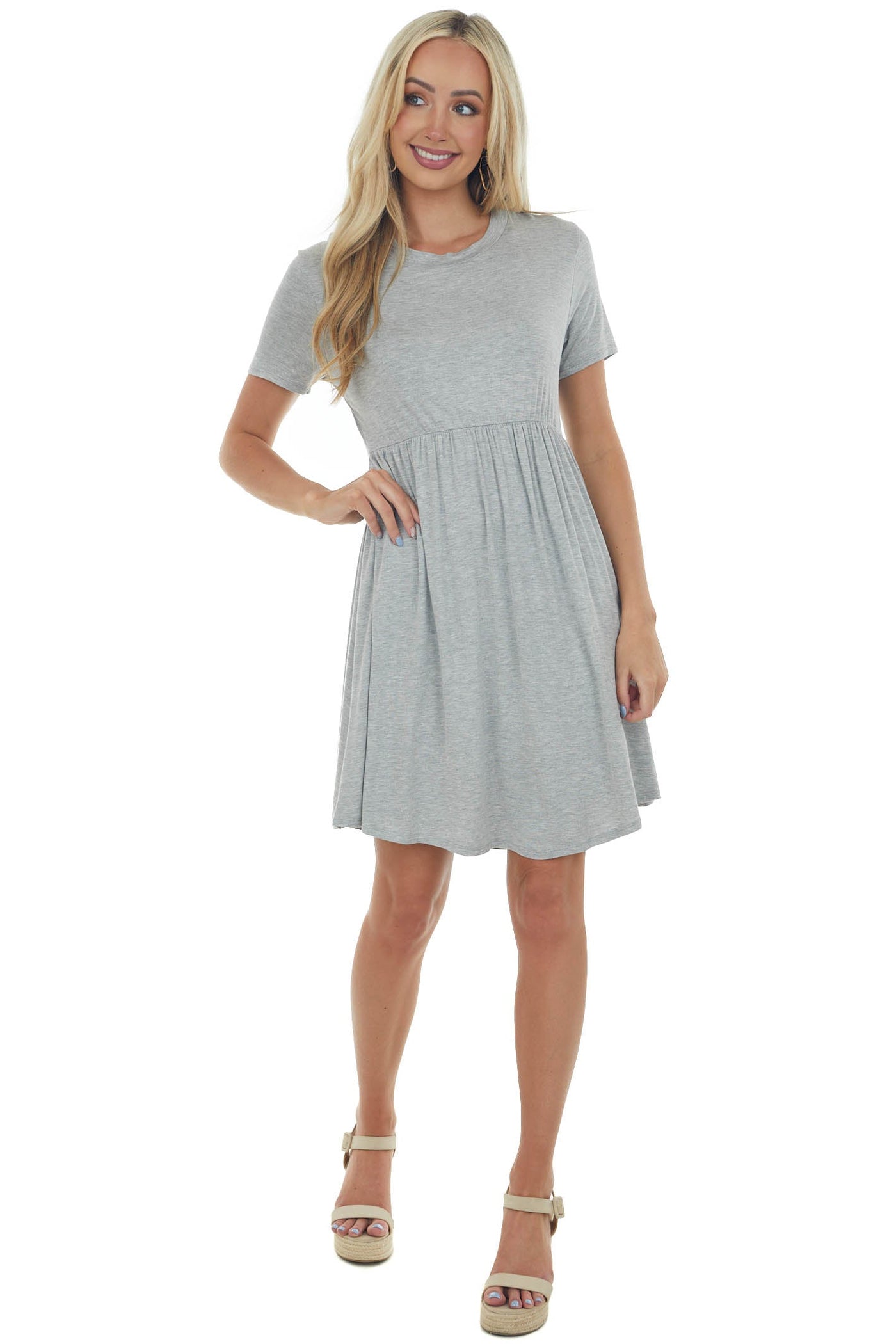 Heather Grey Short Sleeve Babydoll Knit Dress