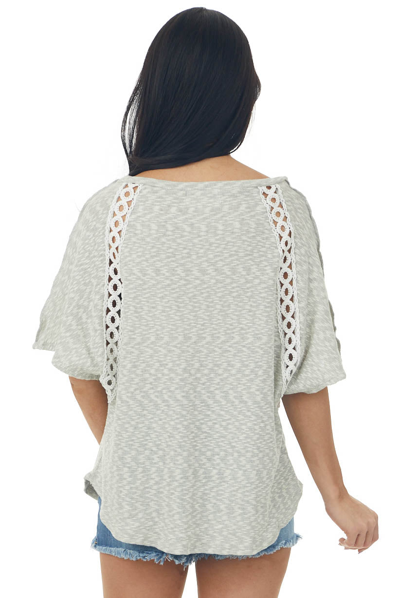 Heather Grey Two Tone Raglan Lace Sleeve Top