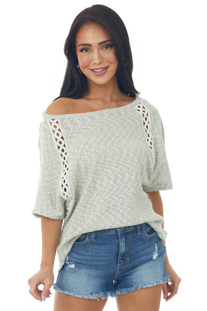 Heather Grey Two Tone Raglan Lace Sleeve Top