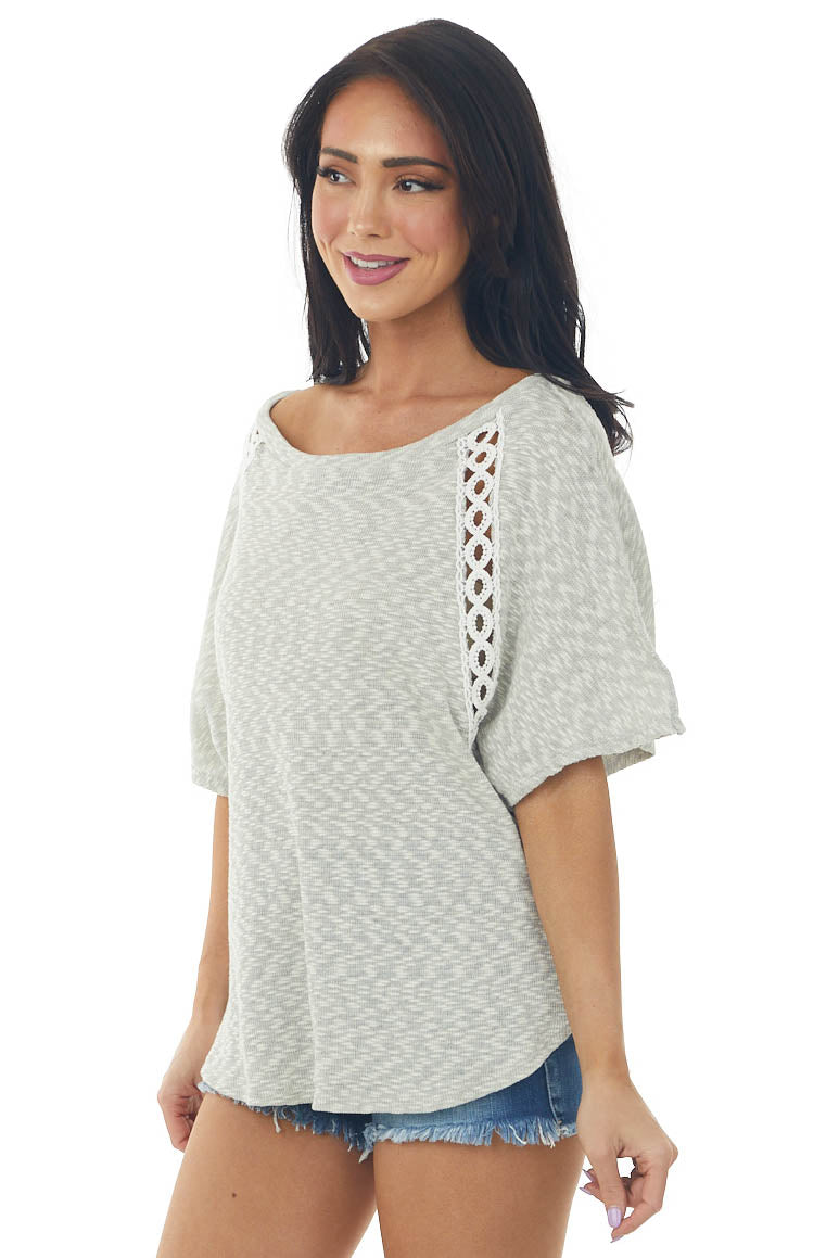 Heather Grey Two Tone Raglan Lace Sleeve Top