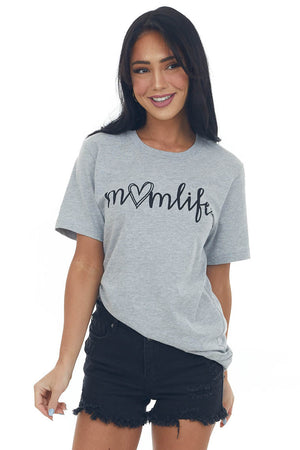 Heather Grey 'Mom Life' Heart Graphic Tee