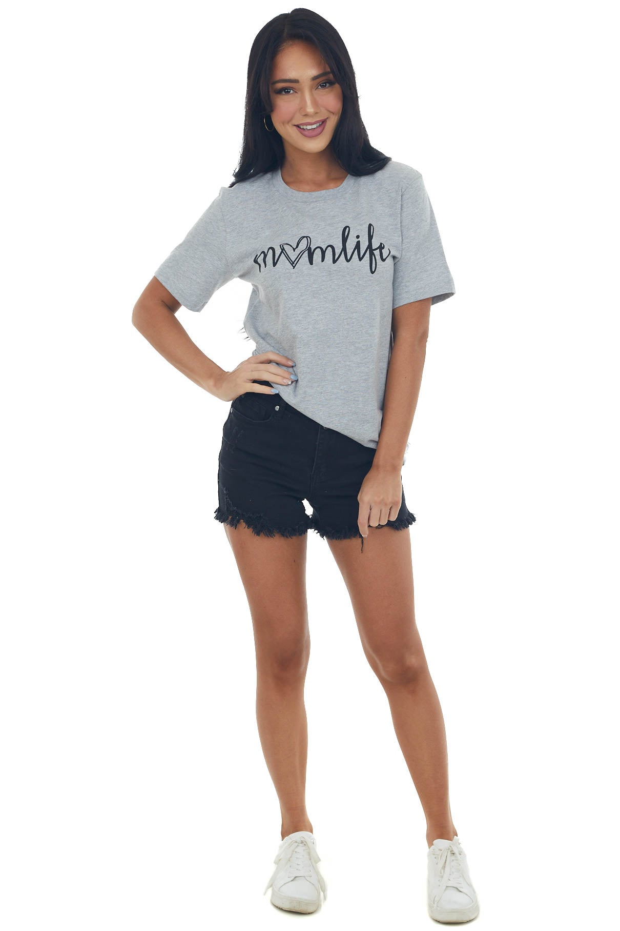 Heather Grey 'Mom Life' Heart Graphic Tee